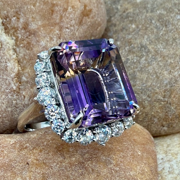 Jewelry - 10.6ctw Ametrine Moissanite Halo Ring 925 Sz 5 Statement Ring Cocktail Luxury